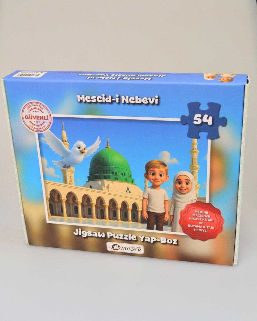 Mescid-i Nebevi 54 Parça Çocuk Puzzle – Hikâye Kitabı ve Boyama Kitabı Hediyeli, Özel Kutulu