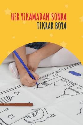 Çocuklara Özel Yıkanabilir Boyamalı Seccade Seti Kırmızı