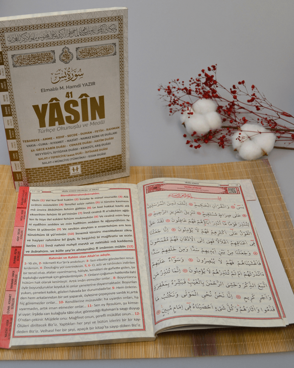 Türkçe Okunuşlu ve Mealli Fihristli 41 Yasin Dua Kitabı Orta Boy Krem