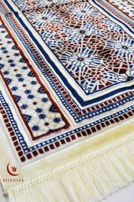 Lüks Kadife Seccade - 70x110 cm - Kalın Yumuşak Doku-Mihrap Desen Lacivert