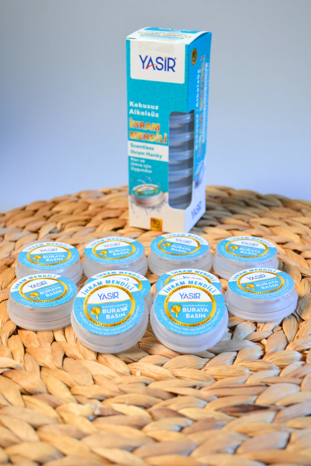 10'lu İhram Mendili Seti – Tek Kullanımlık, Alkolsüz ve Kokusuz, Pratik Basmalı Sistem