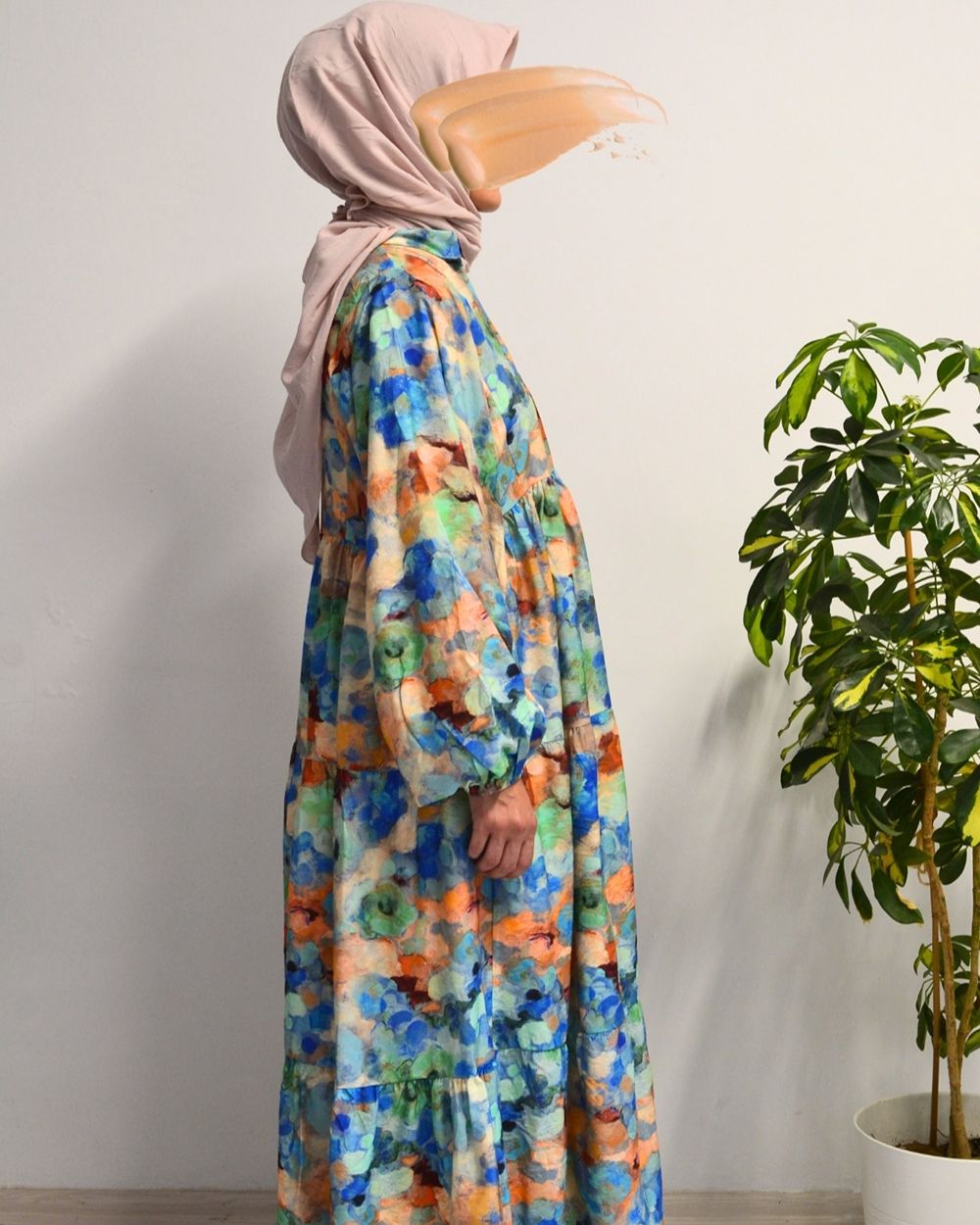 Kadın Modal Tesettür Elbise – Paisley Desenli – Rahat Kalıp – 135 cm Boy – 1-2 Beden