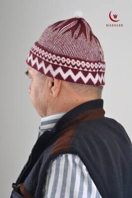 Kırçıllı Triko Örme Hacı Takkesi Bordo