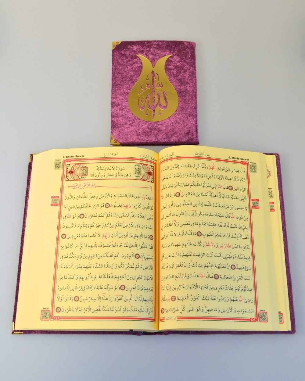 Pleksi Süslemeli Yasinli Kuran-ı Kerim Seti Mor