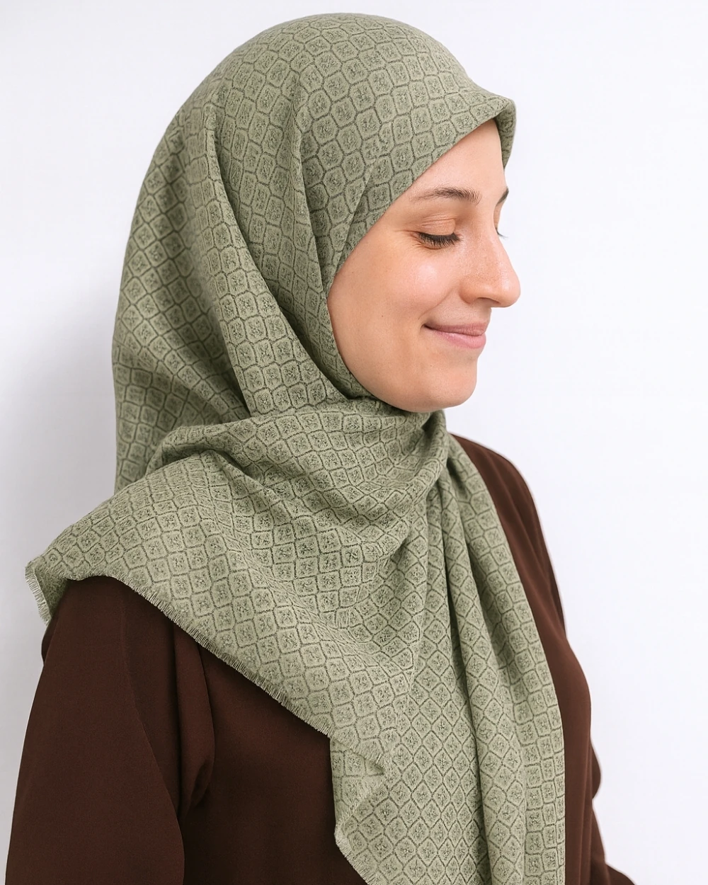 Desenli Denim Eşarp – 95x95 cm, Kaymaz, Dört Mevsim Kullanıma Uygun