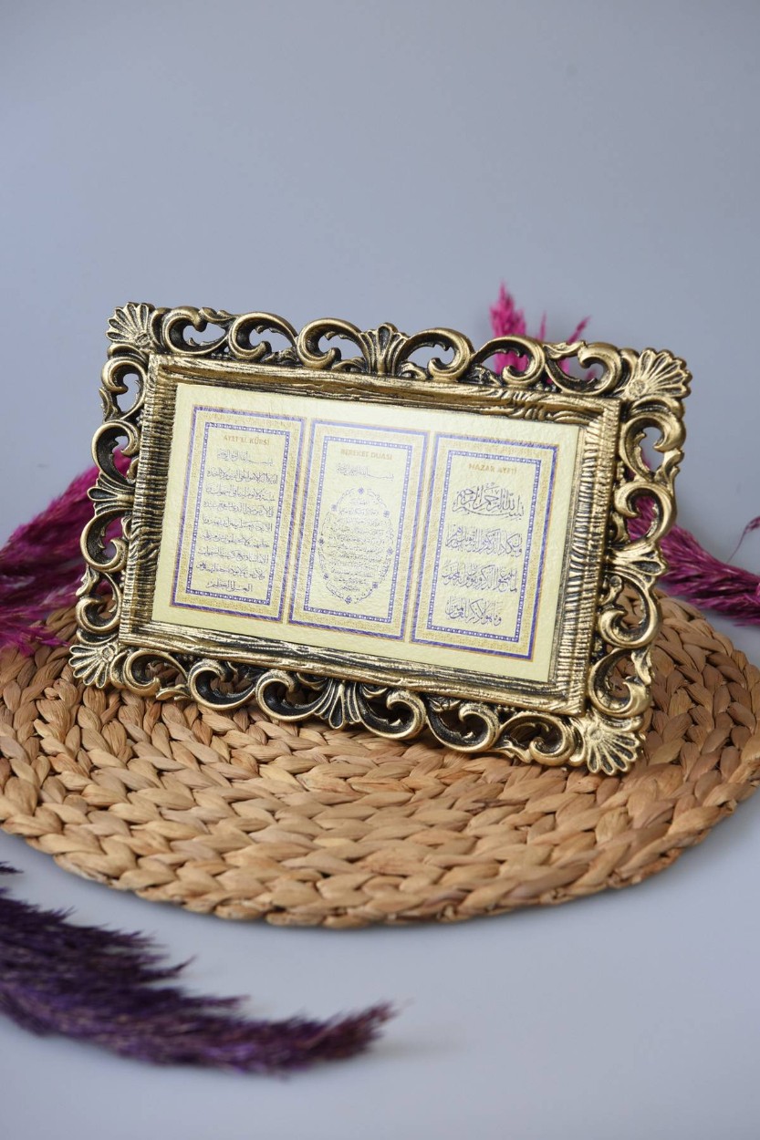 Kapı Üstü Üçlü Tablo Ayete'l Kürsi- Nazar Duası- Bereket Duası Gold