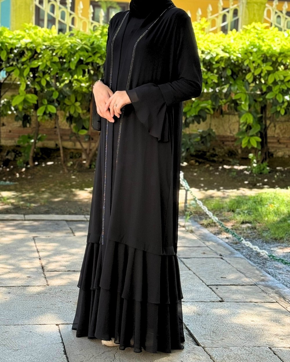 Büyük Beden Şifon Abaya Ferace İkili Takım (46-52 Beden)