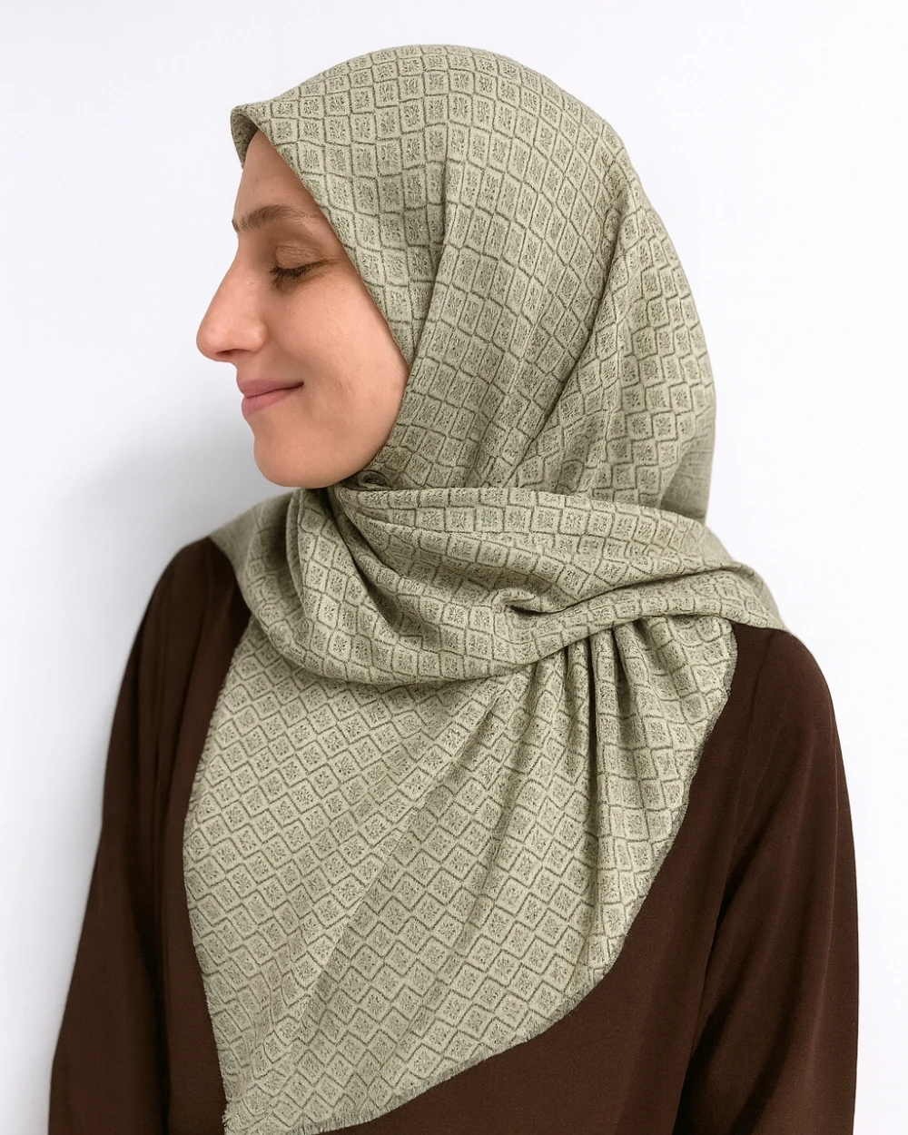 Desenli Denim Eşarp – 95x95 cm, Kaymaz, Dört Mevsim Kullanıma Uygun