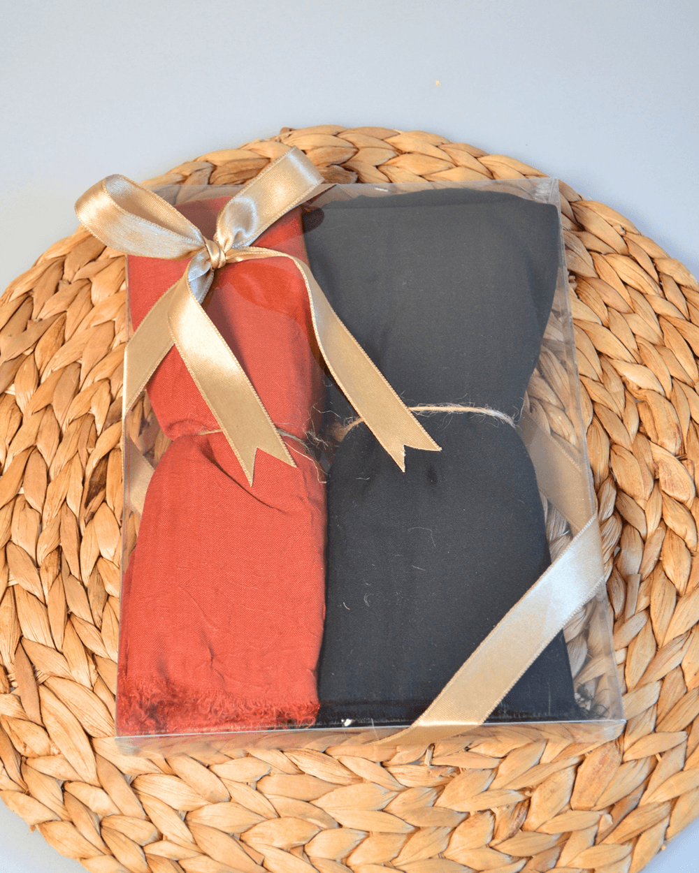 Bambu Kraş Şal 2’li Set Siyah/ Kiremit– 75x210 cm | Nefes Alabilir; Terletmez; Tok Duruşlu Mevsimlik Kumaş