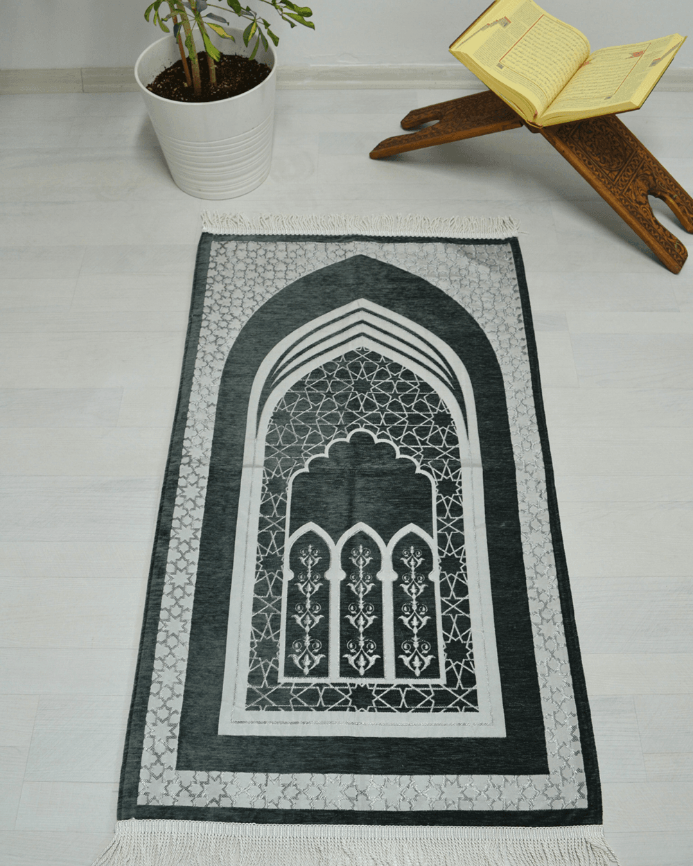 Mihrap Desenli Astarlı Seccade Antrasit