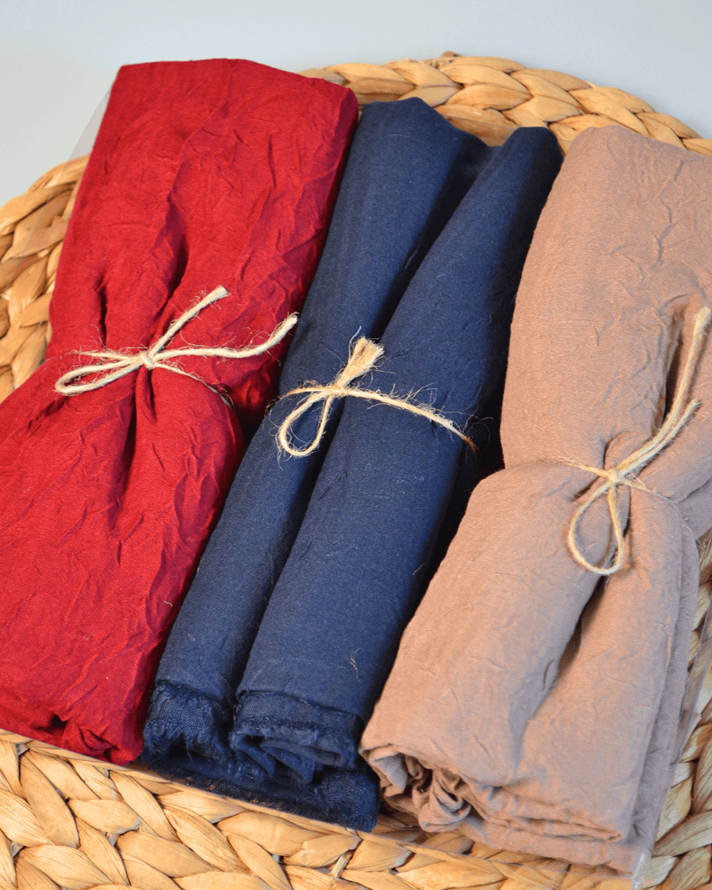 Bambu Kraş Şal 3’lü Set Bordo/ Lacivert/ Vizon– 75x210 cm | Nefes Alabilir; Terletmez; Tok Duruşlu Mevsimlik Kumaş