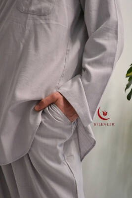 Afgan Model Pamuklu Keten Erkek Takım Gri– Rahat Kalıp