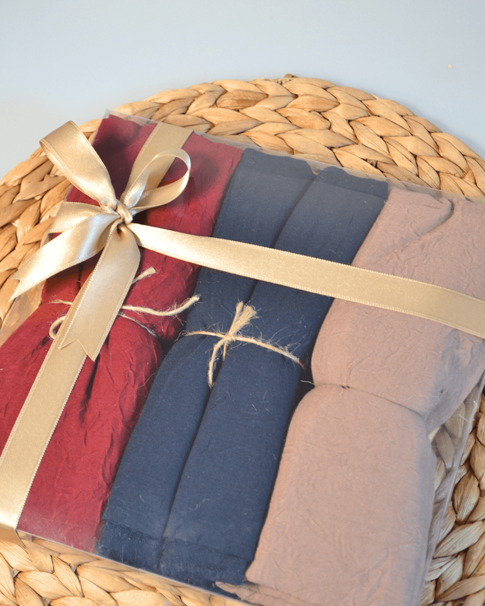 Bambu Kraş Şal 3’lü Set Bordo/ Lacivert/ Vizon– 75x210 cm | Nefes Alabilir; Terletmez; Tok Duruşlu Mevsimlik Kumaş