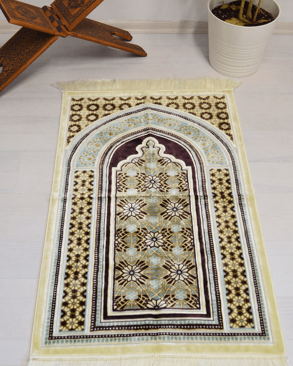 Lüks Kadife Seccade - 70x110 cm - Kalın Yumuşak Doku-Mihrap Desen Mor