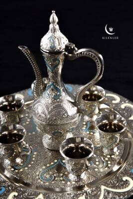 Hediyelik/ Sunumluk Osmanlı Motifli Nakışlı Gümüş Zemzem Takımı – 8 Parça
