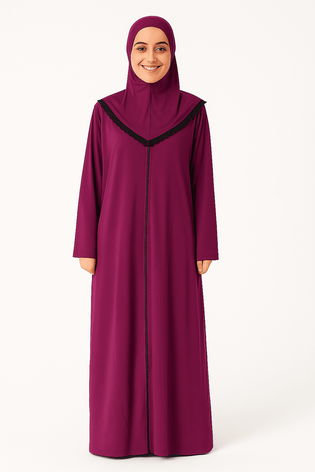 Kendinden Örtülü Fermuarlı Namaz Elbisesi – Mor
