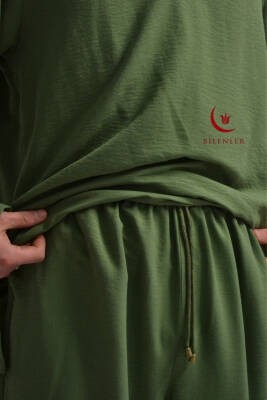 Hac ve Umre İçin Erkek Takım-Lastikli Pantolon&Dik Yaka Gömlek Yeşil