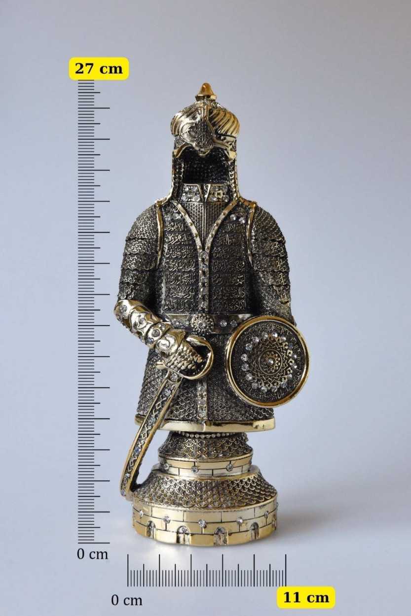 Fetih Zırh Ayetel Kürsi Biblo Orta Boy 11×27 cm– Altın Renk Metal Dekoratif Aksesuar