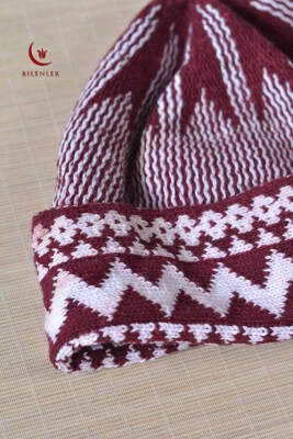 Kırçıllı Triko Örme Hacı Takkesi Bordo