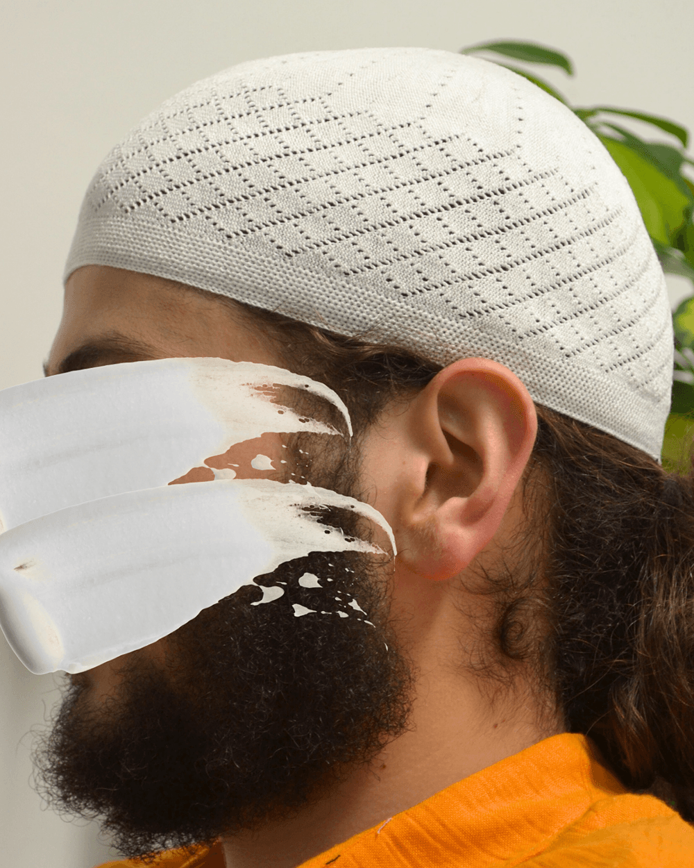 Erkek İnce Orlon Takke Beyaz – Makine İşi El Örmesi; Standart Beden