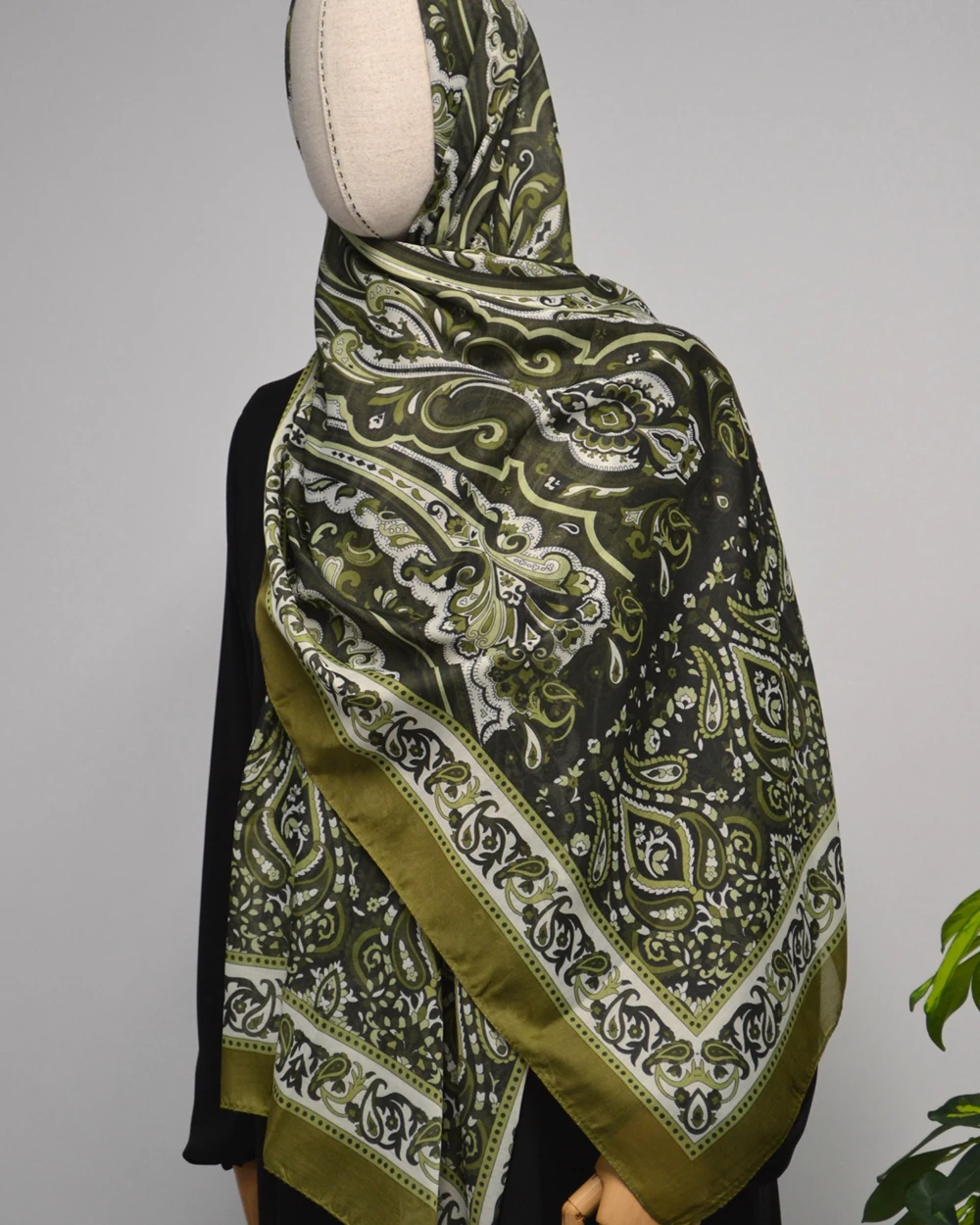 Etnik Desenli Pamuklu Şal Yeşil