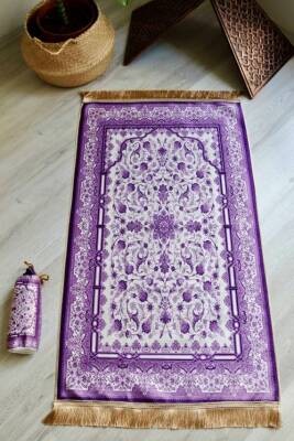 Gülhan Desenli İpek Dokulu Keseli Seccade Mor Renk
