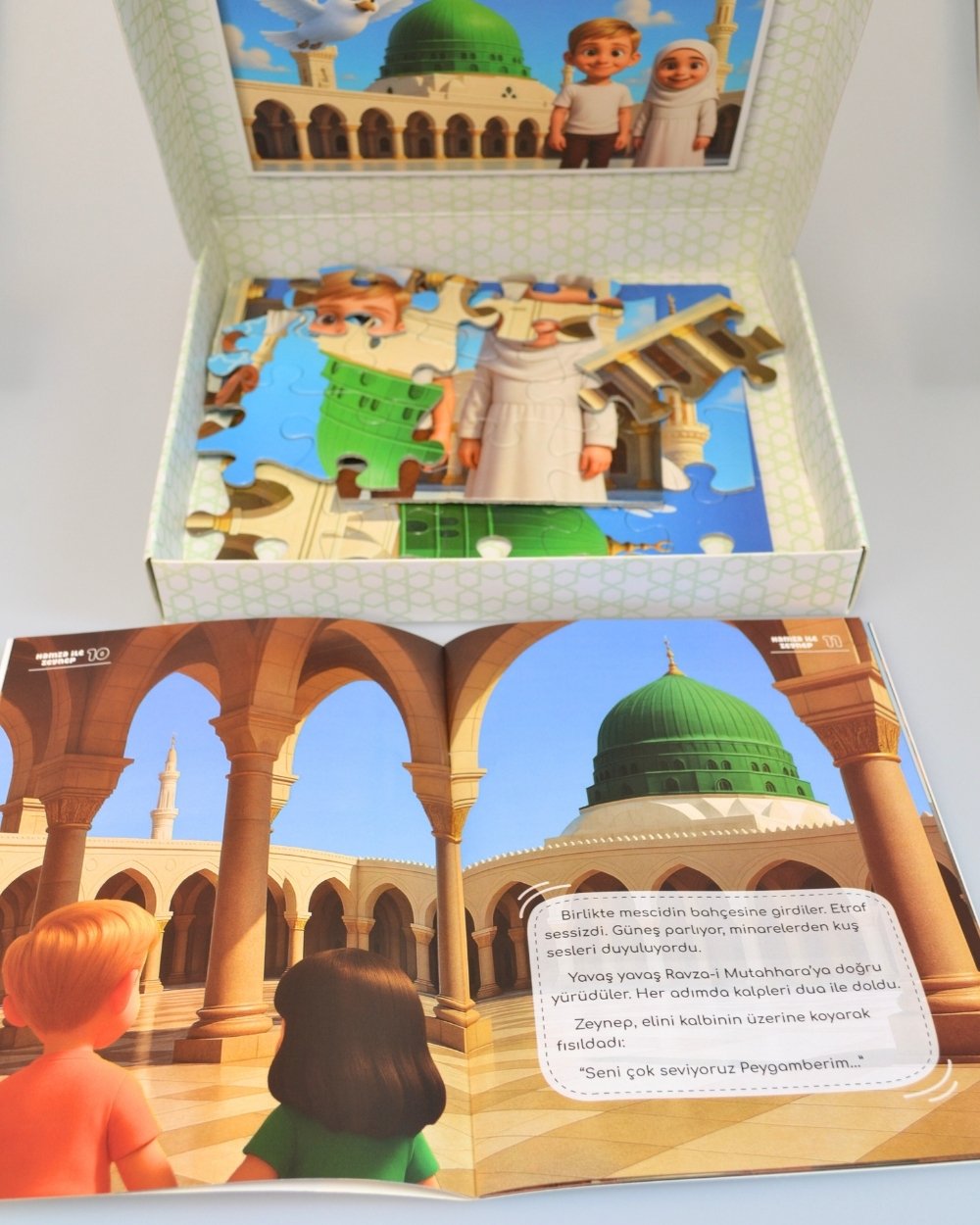 Mescid-i Nebevi 54 Parça Çocuk Puzzle – Hikâye Kitabı ve Boyama Kitabı Hediyeli, Özel Kutulu