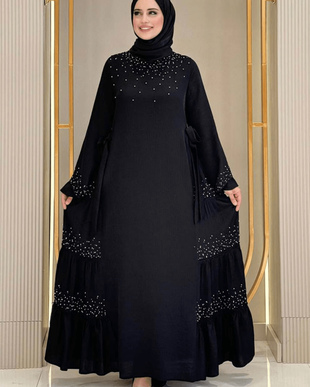 Taş İşleme Detaylı Sparklin Kumaş Abiye Elbise