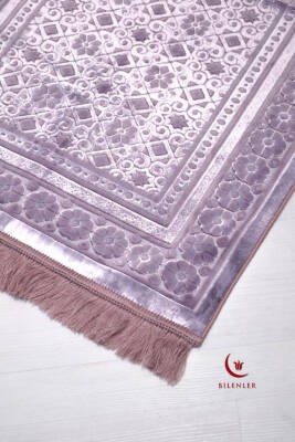 Özel Kutulu Hediyelik Lüks Kadife Dokuma Seccade ve Kristal Tesbih Seti Pembe