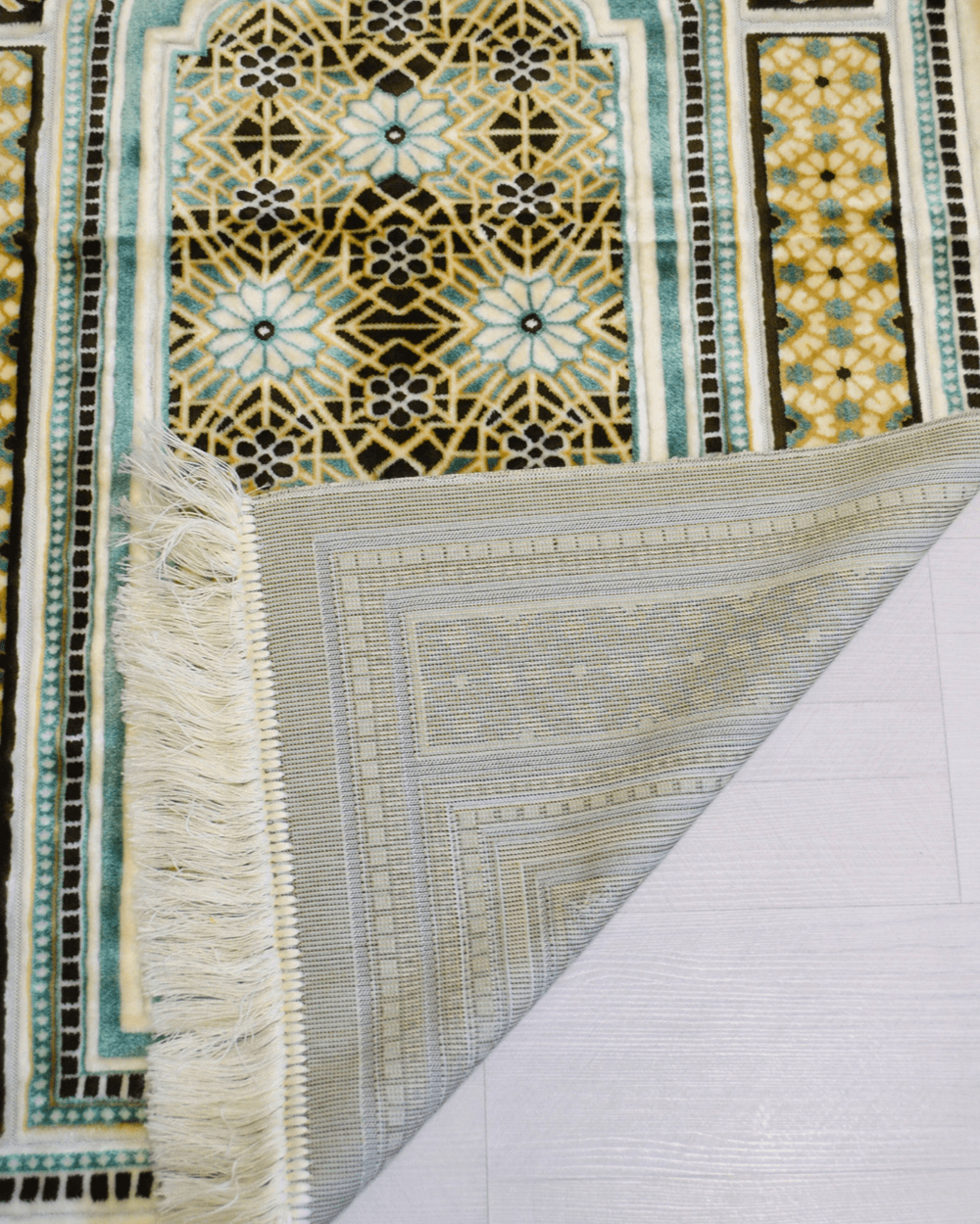Lüks Kadife Seccade - 70x110 cm - Kalın Yumuşak Doku-Mihrap Desen Su Yeşili