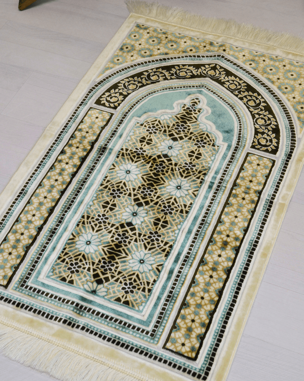 Lüks Kadife Seccade - 70x110 cm - Kalın Yumuşak Doku-Mihrap Desen Su Yeşili
