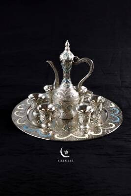 Hediyelik/ Sunumluk Osmanlı Motifli Nakışlı Gümüş Zemzem Takımı – 8 Parça