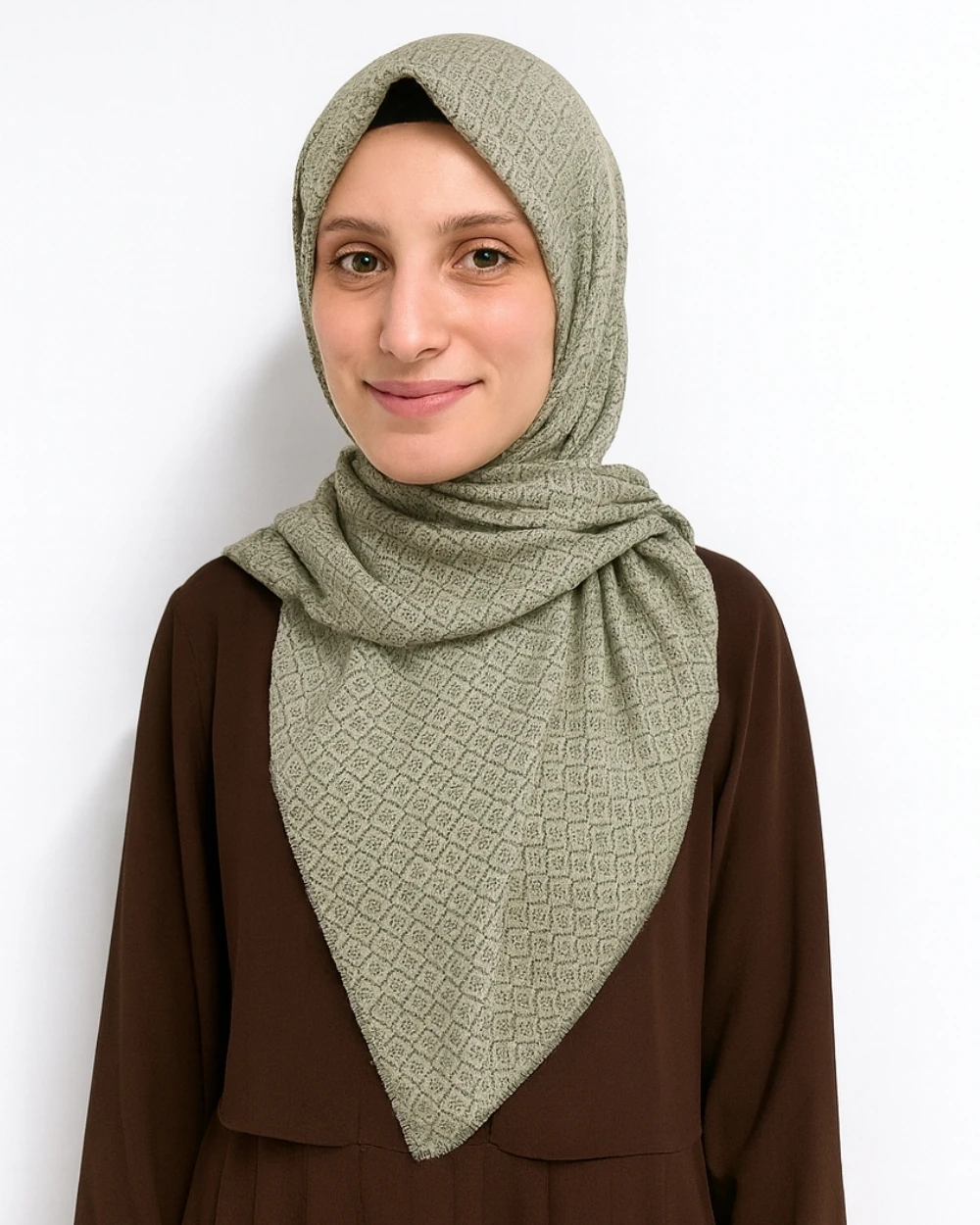 Desenli Denim Eşarp – 95x95 cm, Kaymaz, Dört Mevsim Kullanıma Uygun