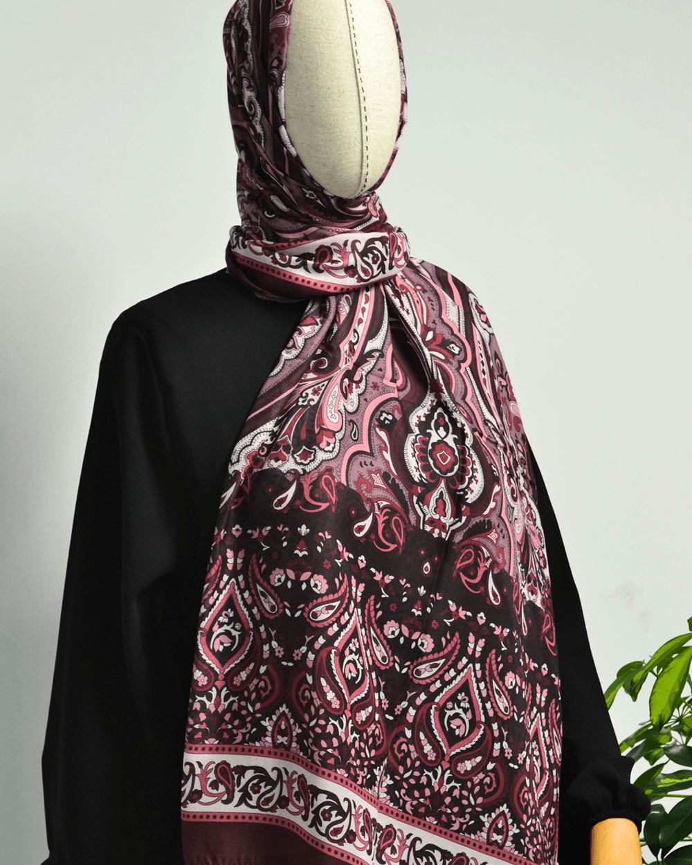 Etnik Desenli Pamuklu Şal Bordo