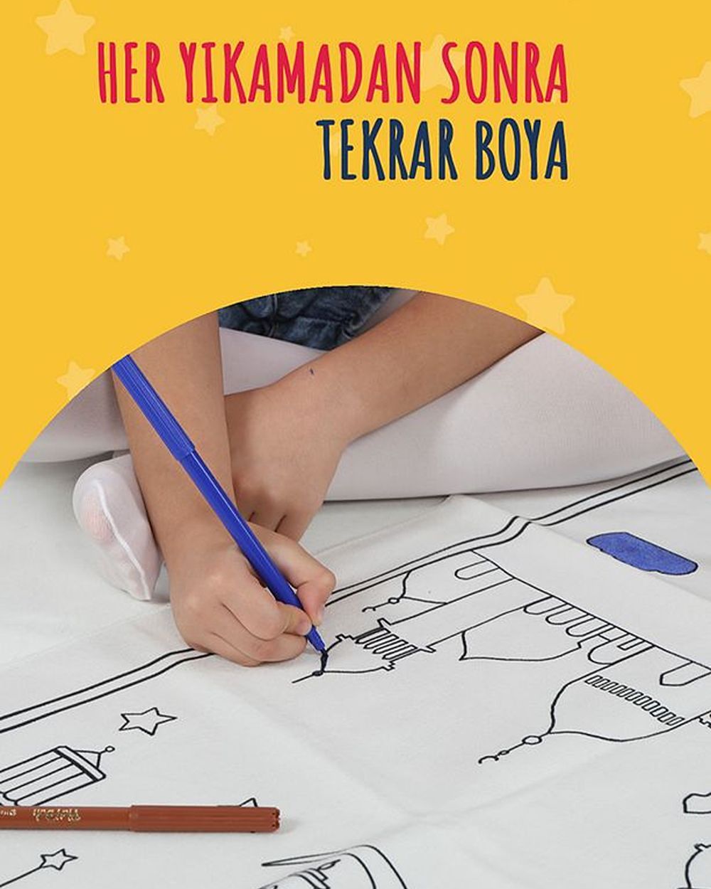 Çocuklara Özel Yıkanabilir Boyamalı Seccade Seti Mavi