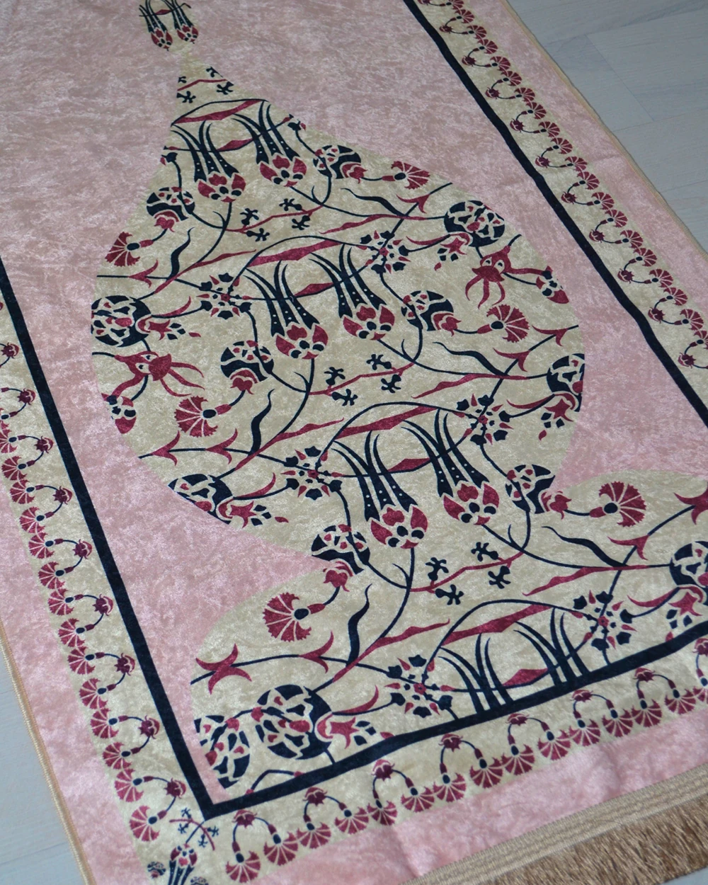 Pratik ve Taşınabilir İpek Dokulu Çantalı Seccade Açık Pembe