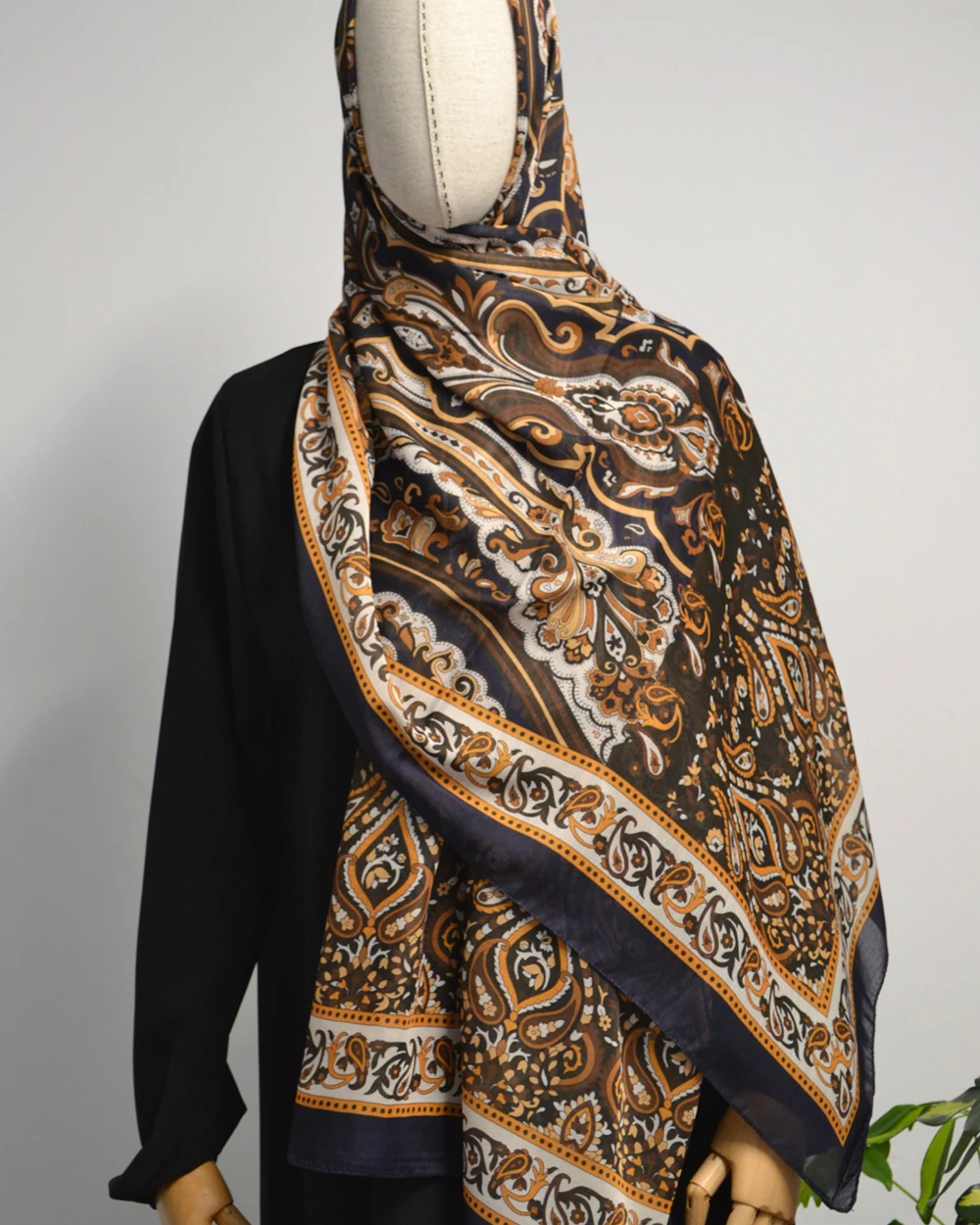 Etnik Desenli Pamuklu Şal Lacivert
