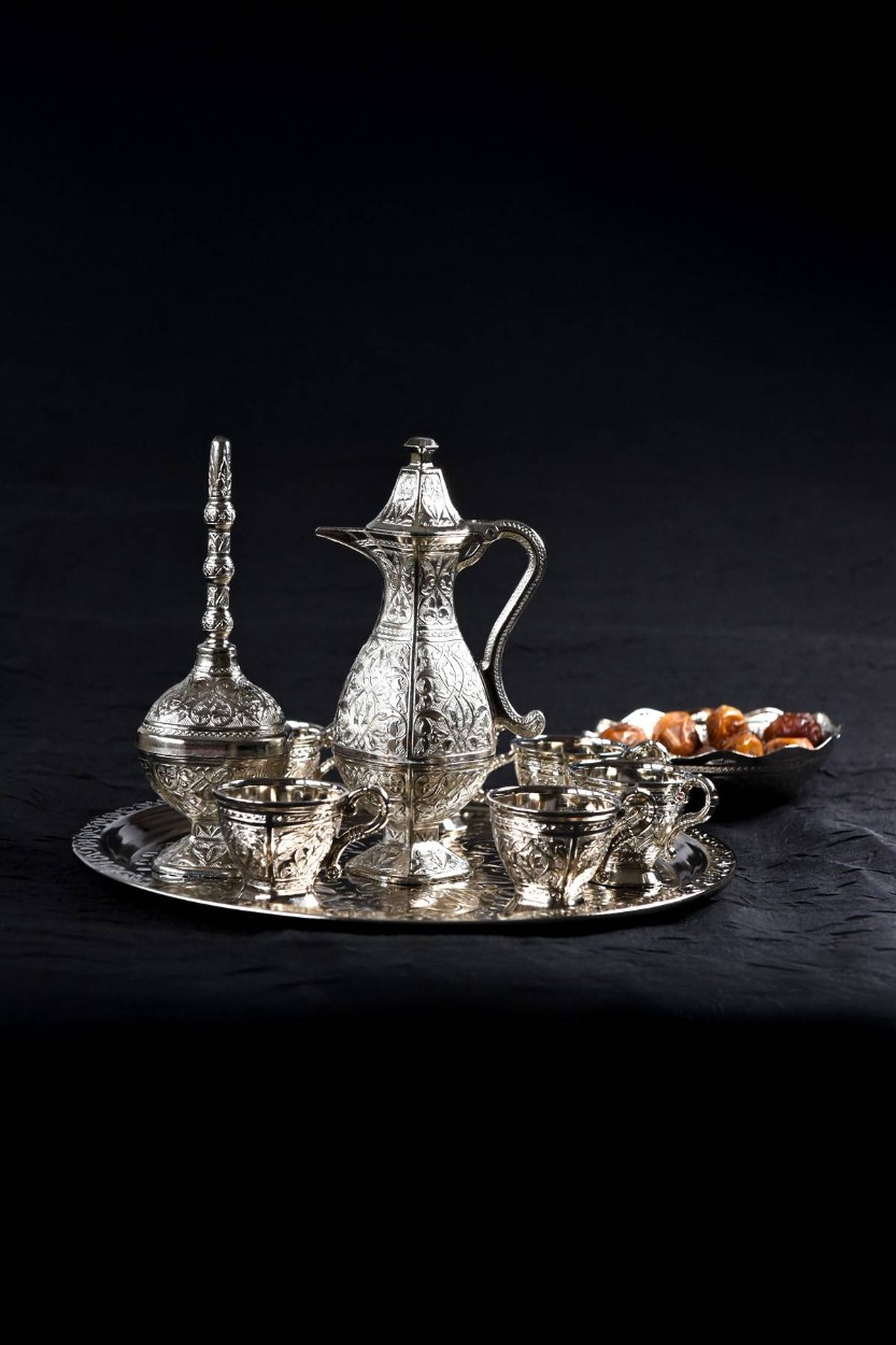 Hediyelik/ Sunumluk Osmanlı Motifli Gümüş Zemzem Takımı – 10 Parça Şık İkram Seti