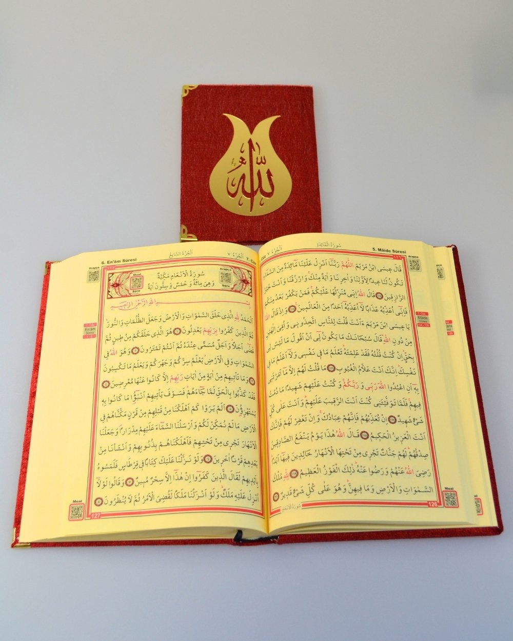 Pleksi Süslemeli Yasinli Kuran-ı Kerim Seti Kırmızı
