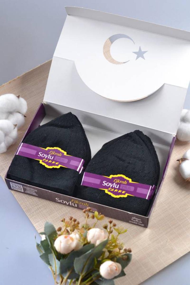 Erkek İnce Orlon Takke Siyah– Makine İşi El Örmesi; Standart Beden