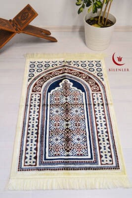 Lüks Kadife Seccade - 70x110 cm - Kalın Yumuşak Doku-Mihrap Desen Lacivert