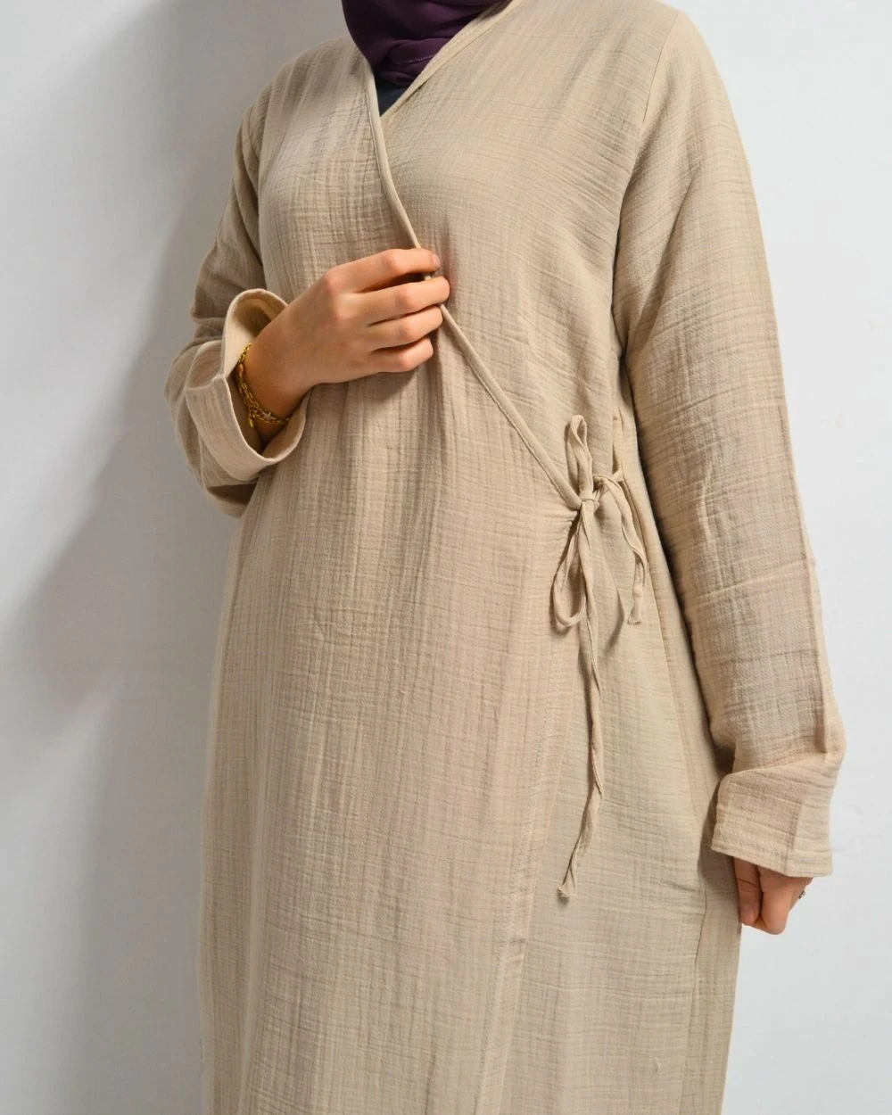 %100 Pamuk Müslin Namaz Elbisesi Yandan Bağlamalı -Terletmeyen Rahat Kumaş, 36-48 Beden, İbadet Kıyafeti