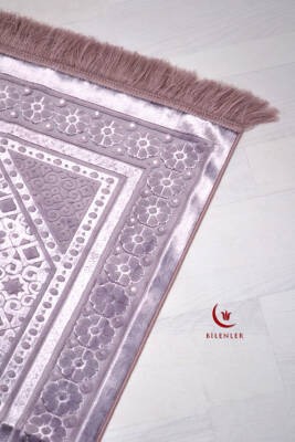 Özel Kutulu Hediyelik Lüks Kadife Dokuma Seccade ve Kristal Tesbih Seti Pembe
