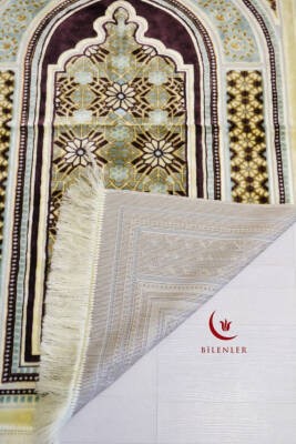Lüks Kadife Seccade - 70x110 cm - Kalın Yumuşak Doku-Mihrap Desen Mor