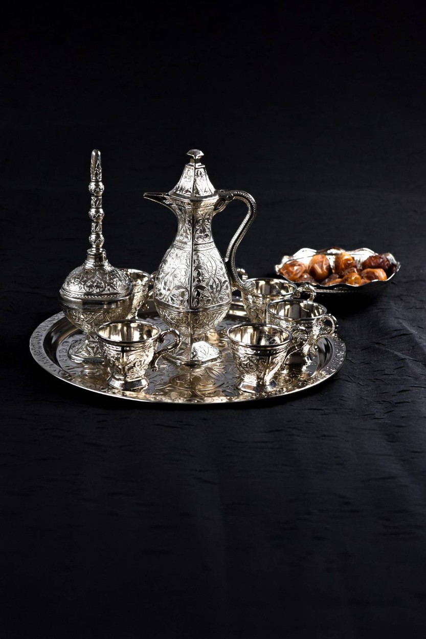 Hediyelik/ Sunumluk Osmanlı Motifli Gümüş Zemzem Takımı – 10 Parça Şık İkram Seti