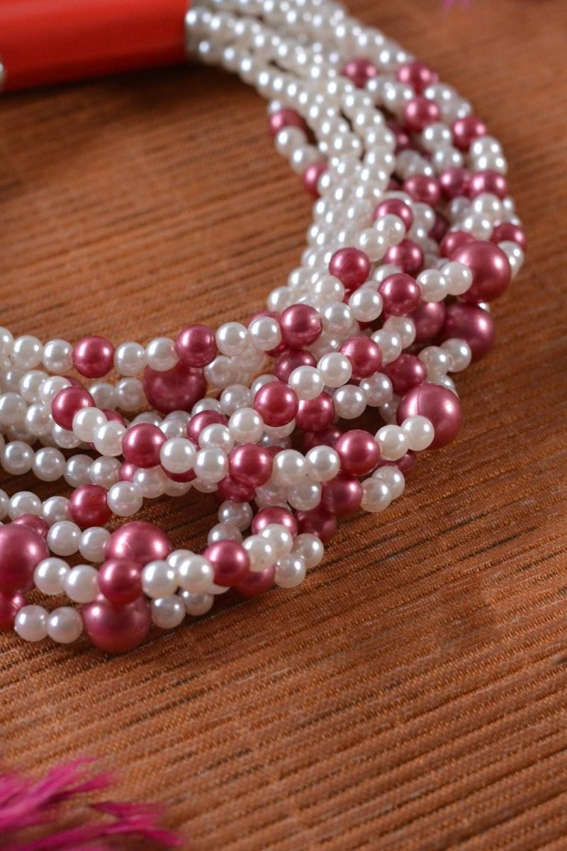 Renkli Boncuklu Kız Çocuk Kolyesi Pembe 10 Adet