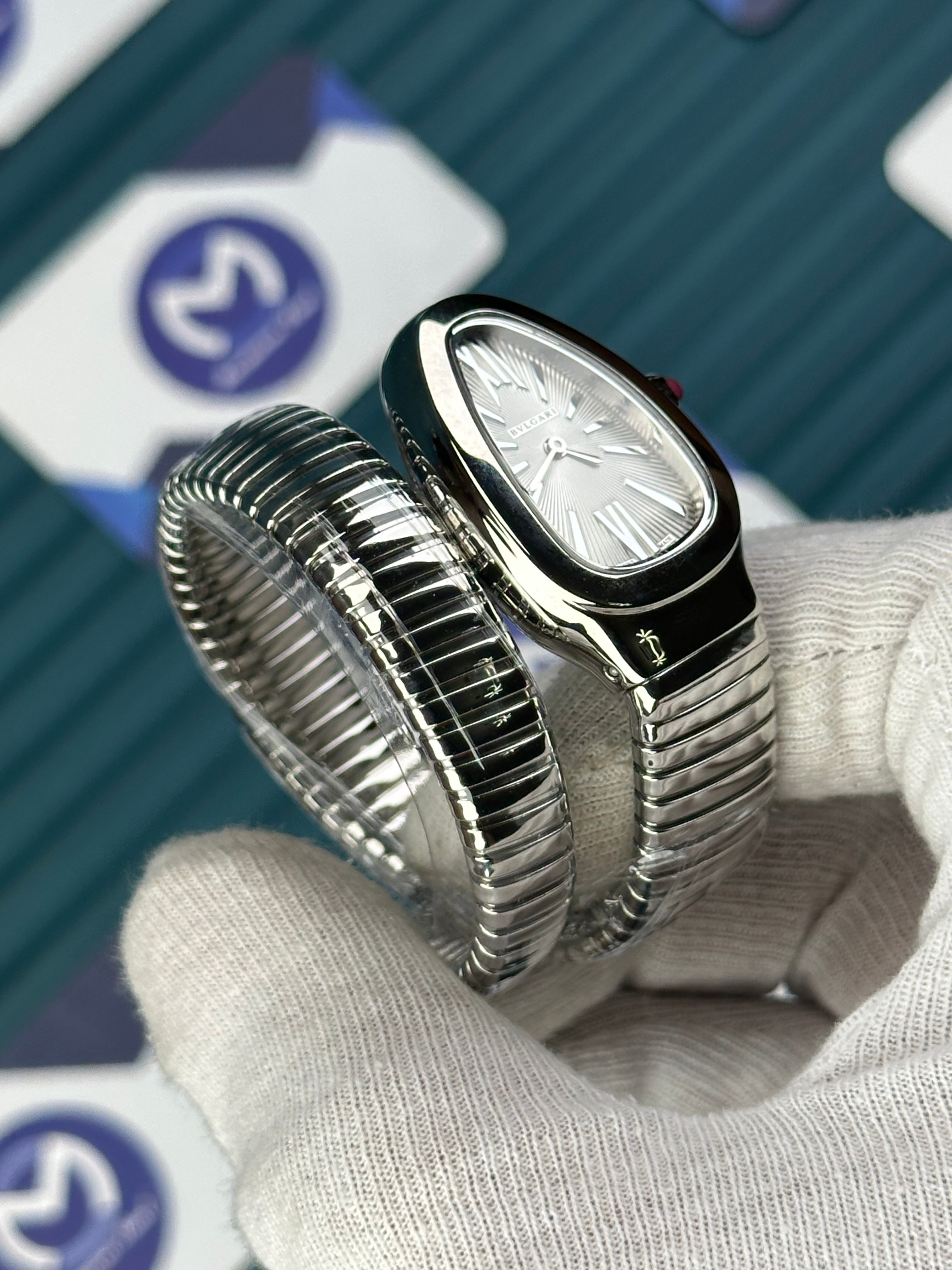BVLGARI SERPENTI WHITE DIAL SILVER SHORT TUBOGAS