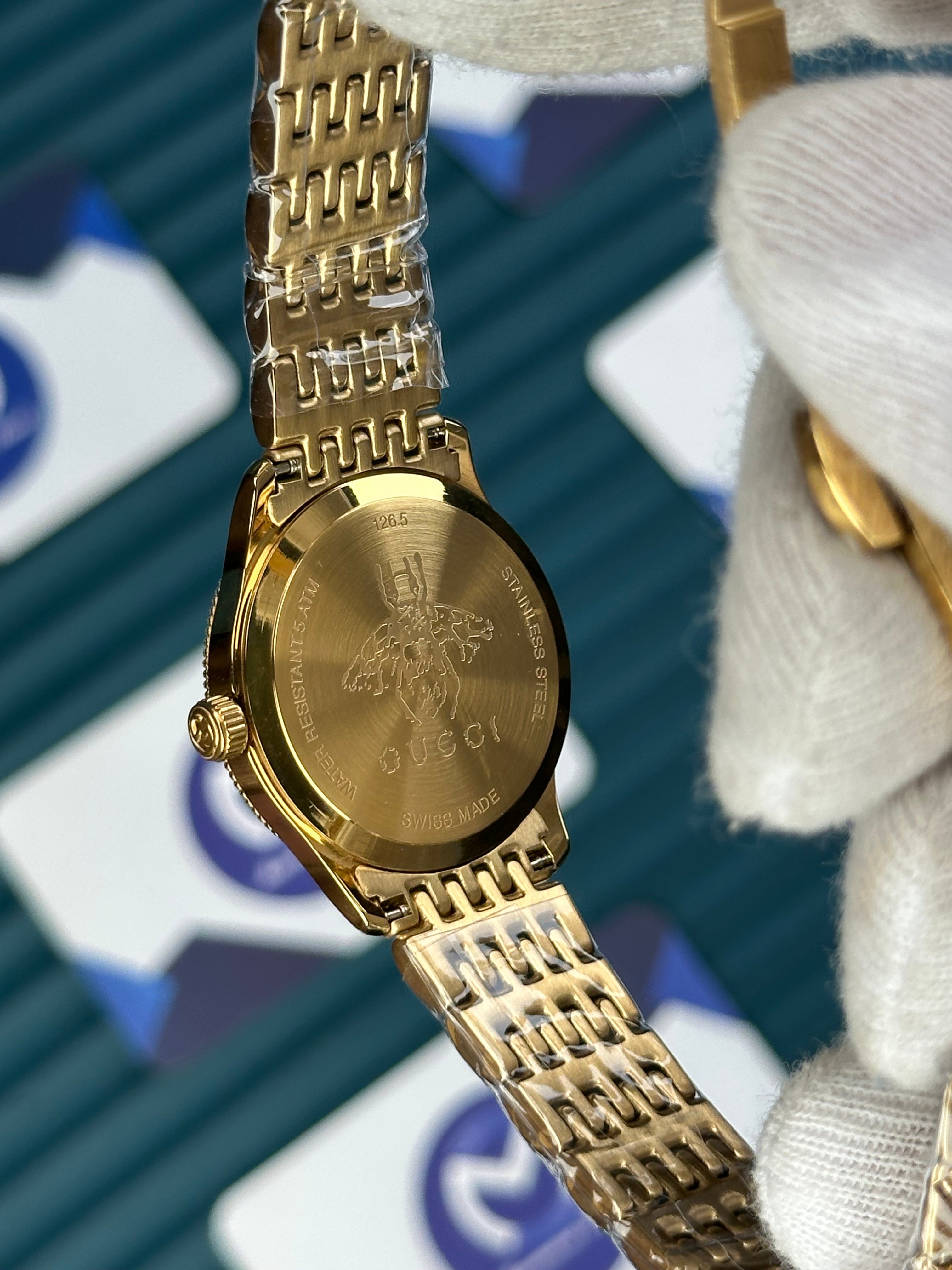 GUCCI GREY DIAL SPINNING BUTTERFLY GOLD