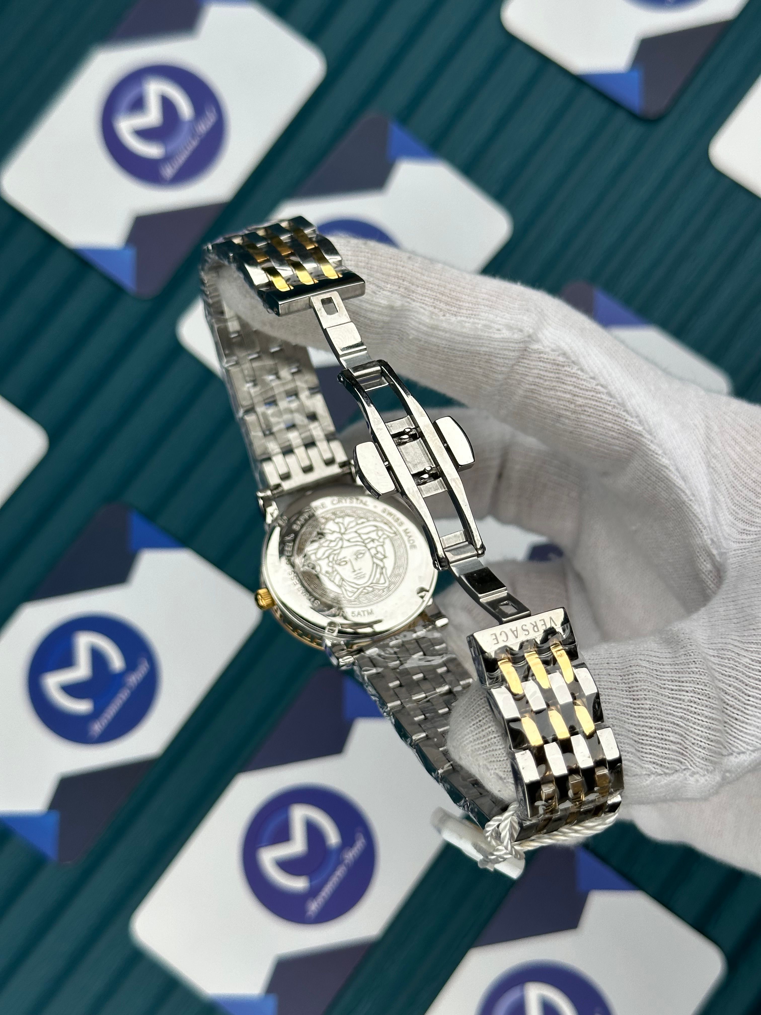 VERSACE DESENLİ AYNALI BEZEL YEŞİL KARDAN GOLD SILVER KORDON