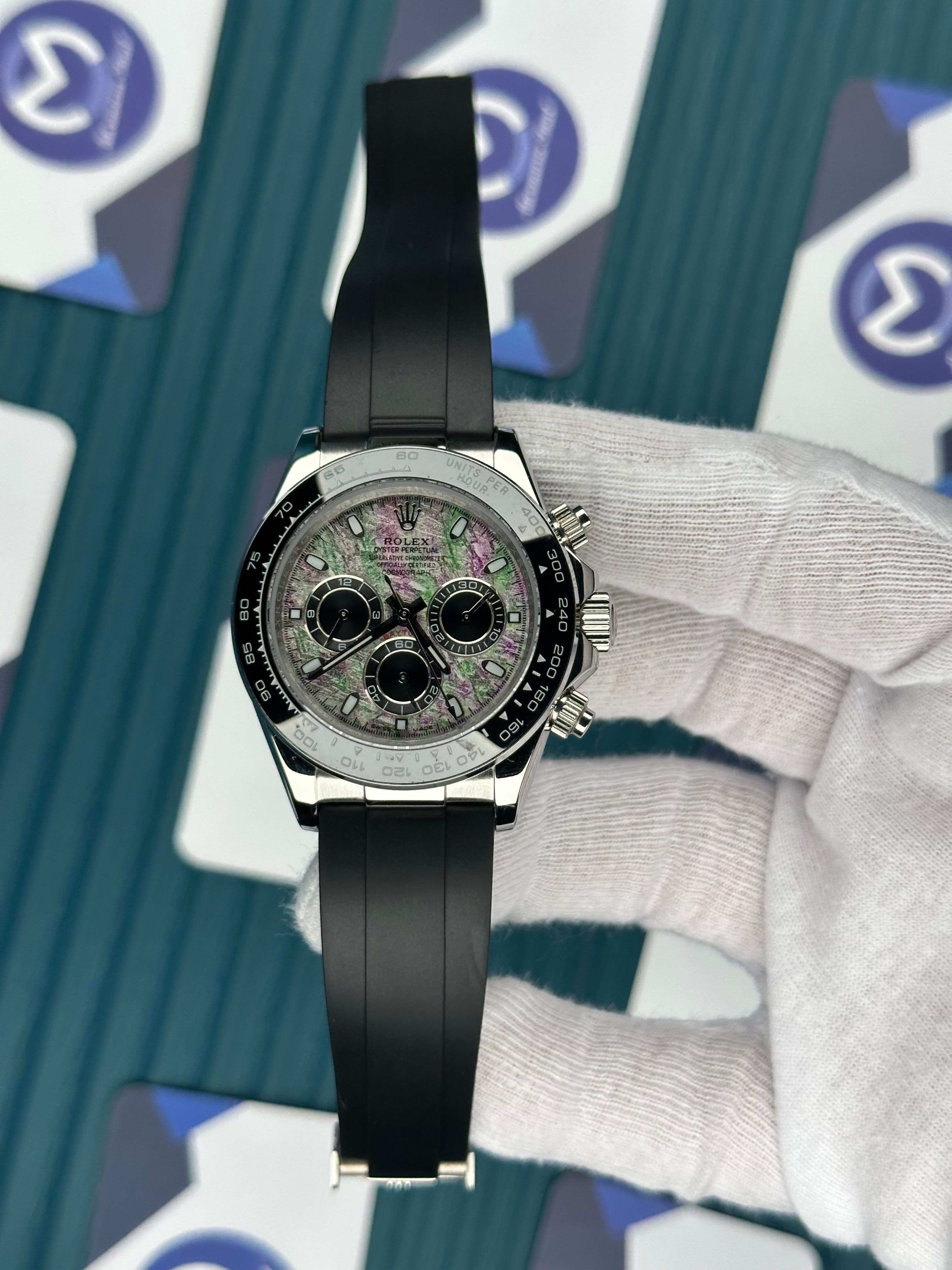 ROLEX GREY MOZAIK DIAL SILVER CASE OYSTERFLEX